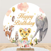 Safari Ballon Floral Nuage Cercle Anniversaire Toile de Fond